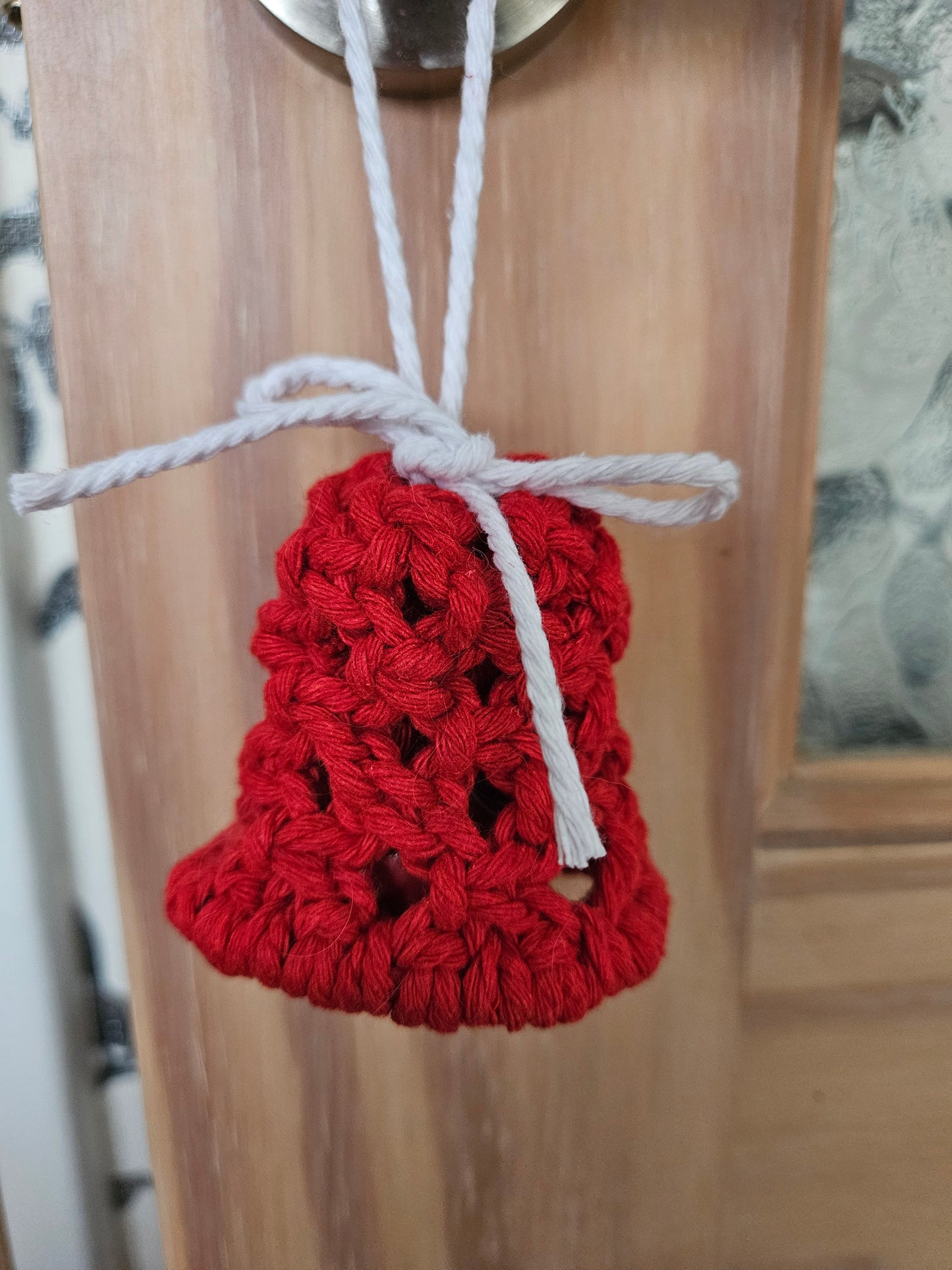 Red and white Macrame Mini Bell