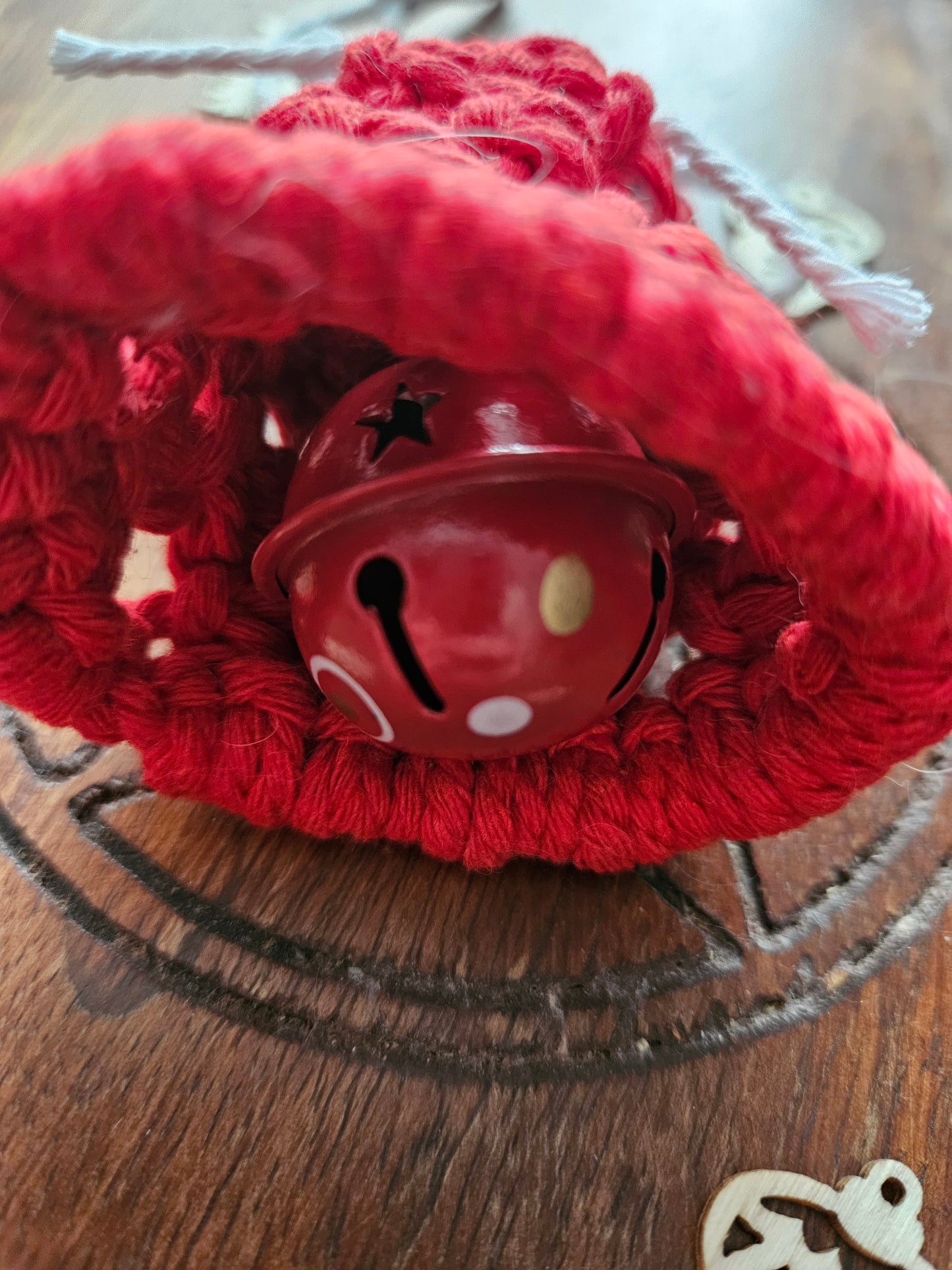 Red and white Macrame Mini Bell