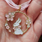 Spring Bunny Necklace ~ Pink and Gold enamel
