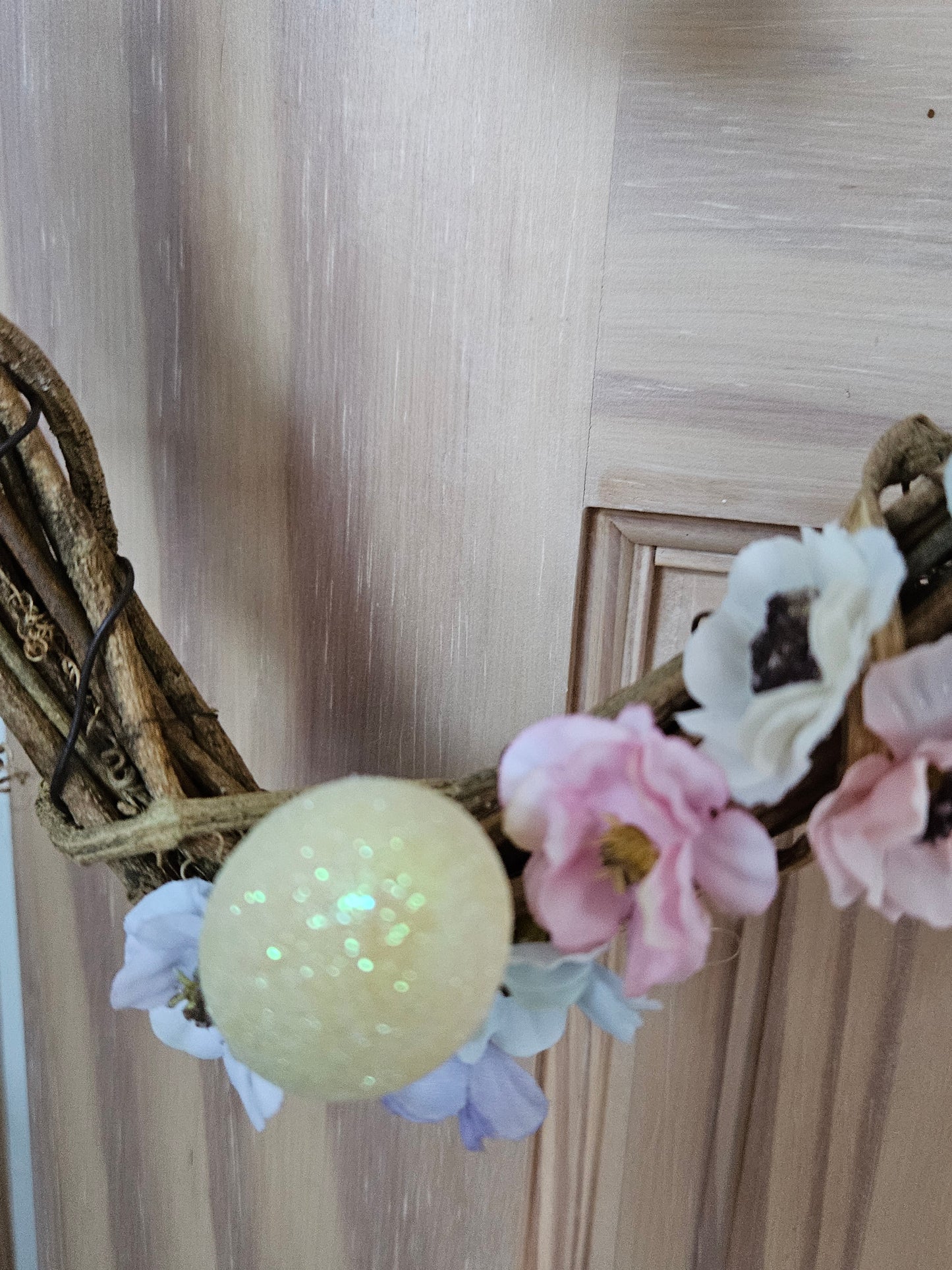 Spring Ostara Heart Rattan Witch Bell Wreath with eggs and flowers