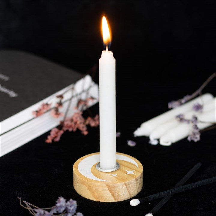 Natural Wooden and White Spell Candle Holders