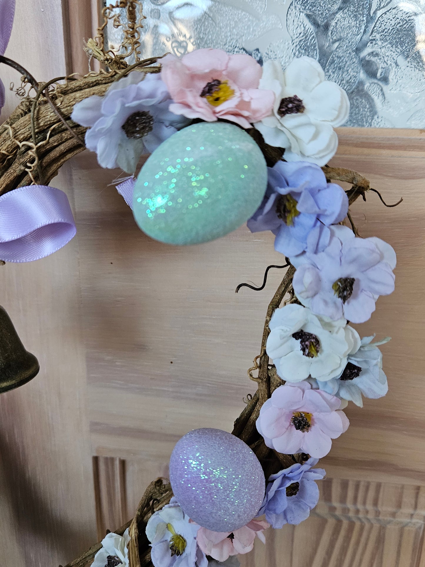 Spring Ostara Heart Rattan Witch Bell Wreath with eggs and flowers