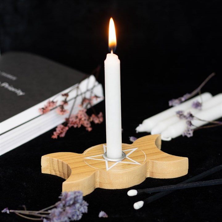 Natural Wooden and White Spell Candle Holders