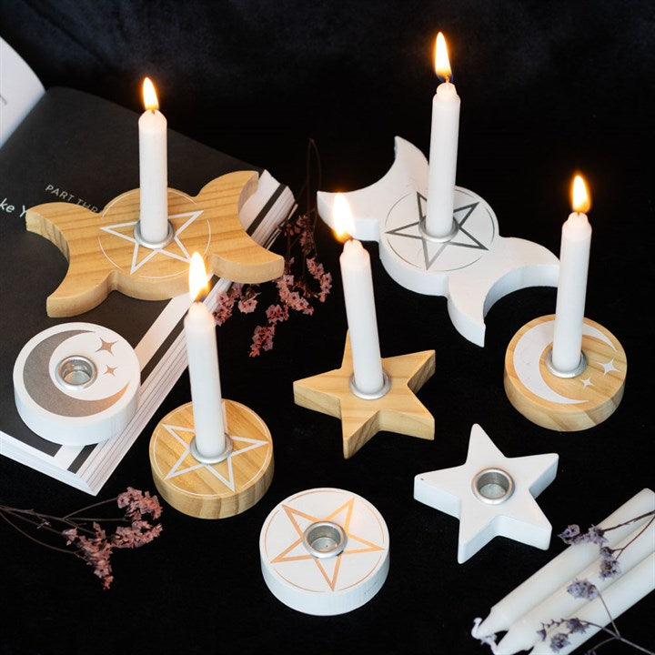 Natural Wooden and White Spell Candle Holders