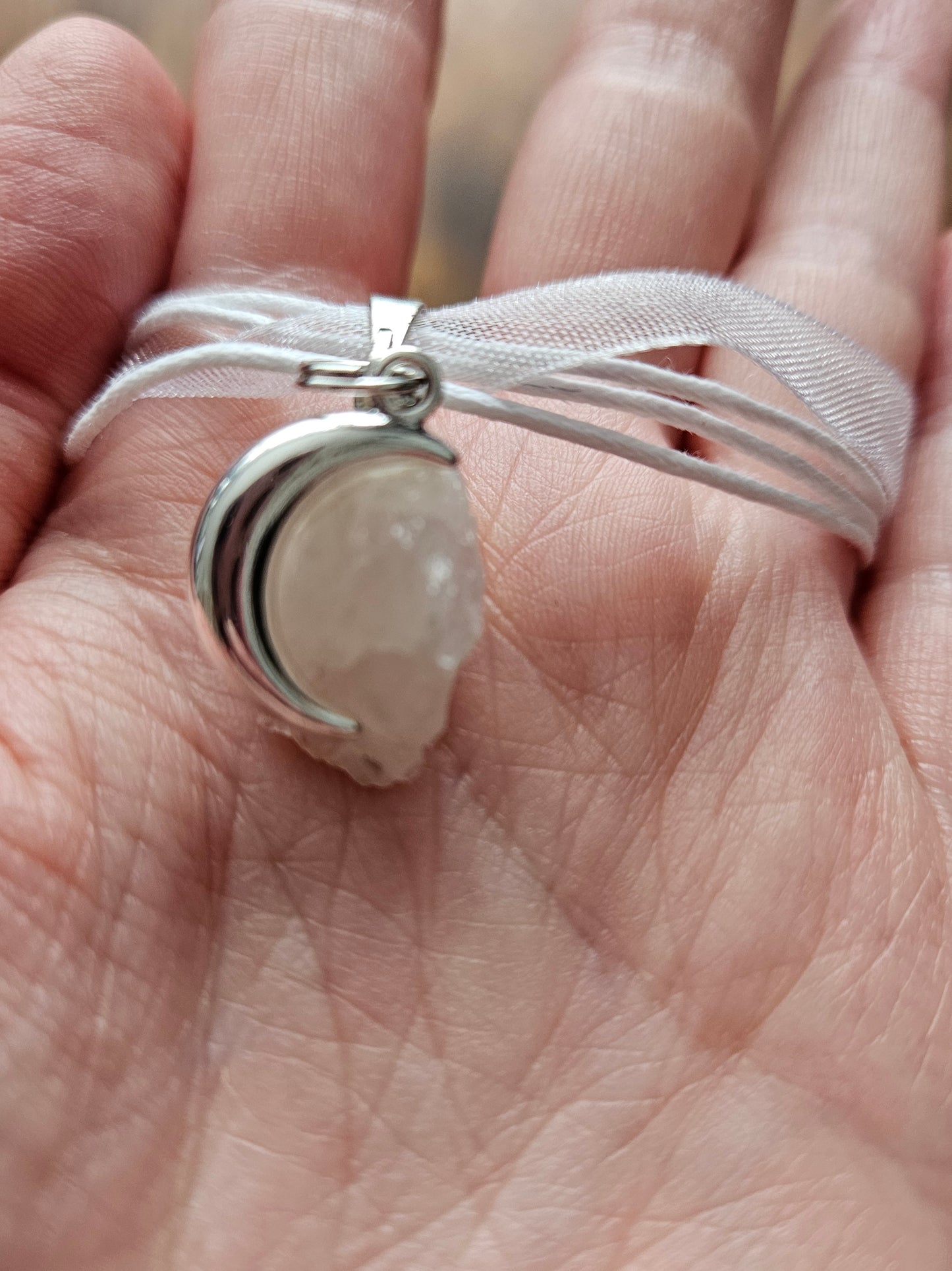 The Goddess of the Moon Necklace ~ Rough White Moonstone and Crescent Moon Charm