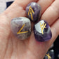 Amethyst Crystal Runes Set with Instructional Guide and purple velvet pouch