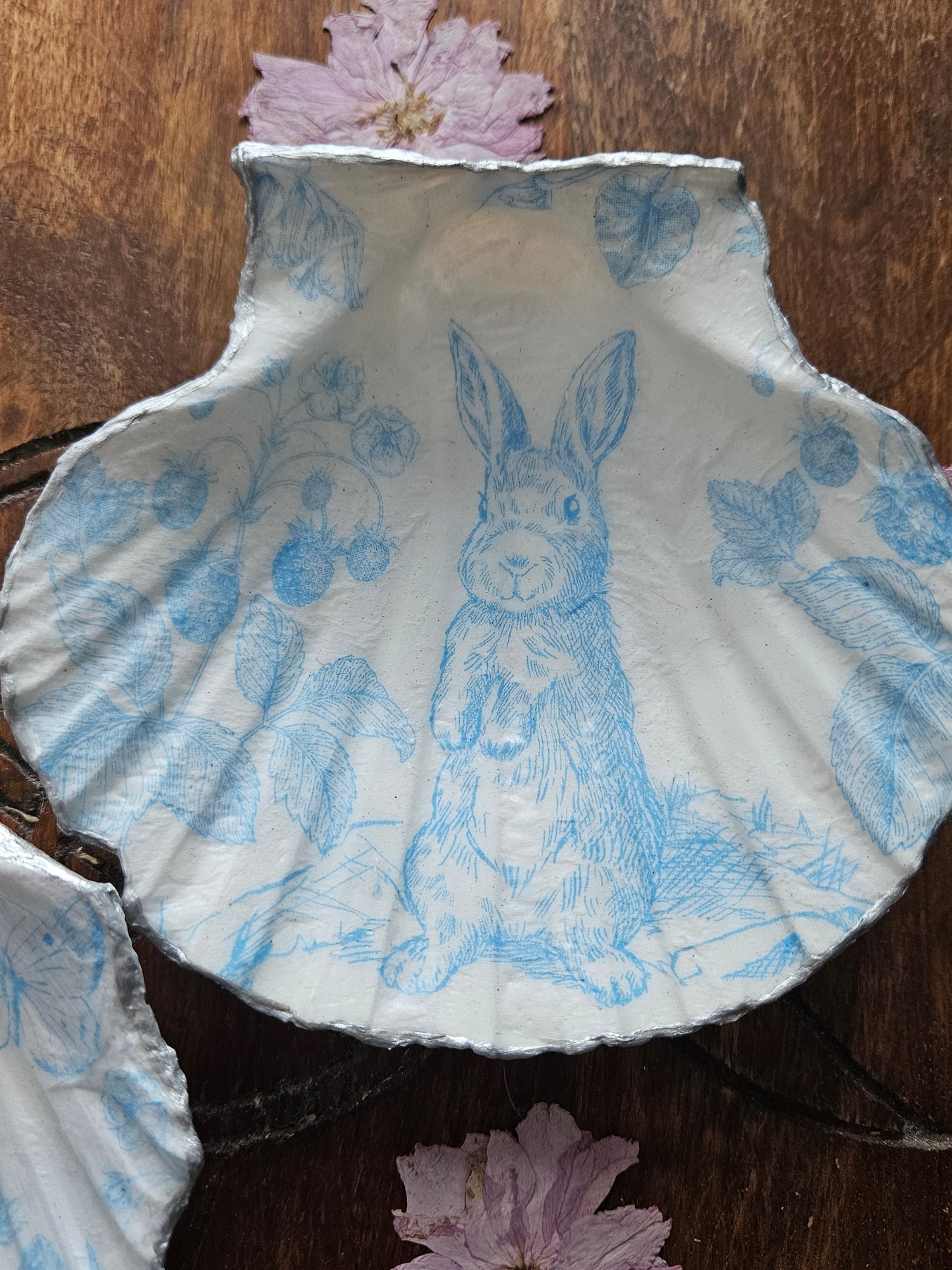 Large Scallop Shells with Decoupage Design - Rabbit or Floral Butterfly