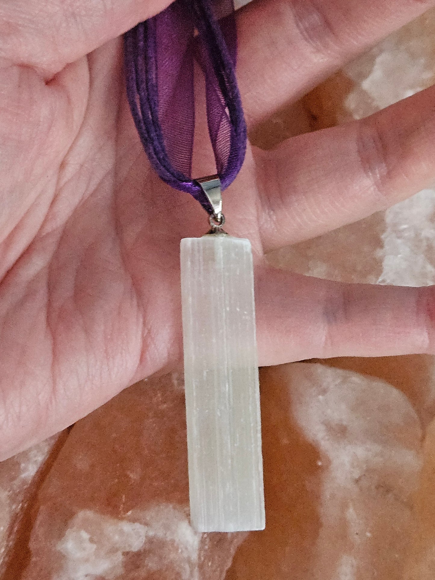 Rough White Selenite Pendant