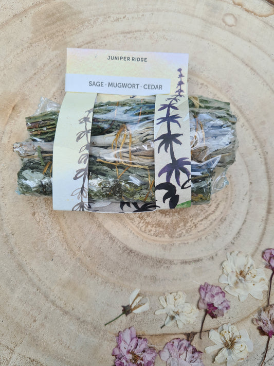 Mini Smudge Sticks - 3 pack. Sage, Mugwort and Cedar