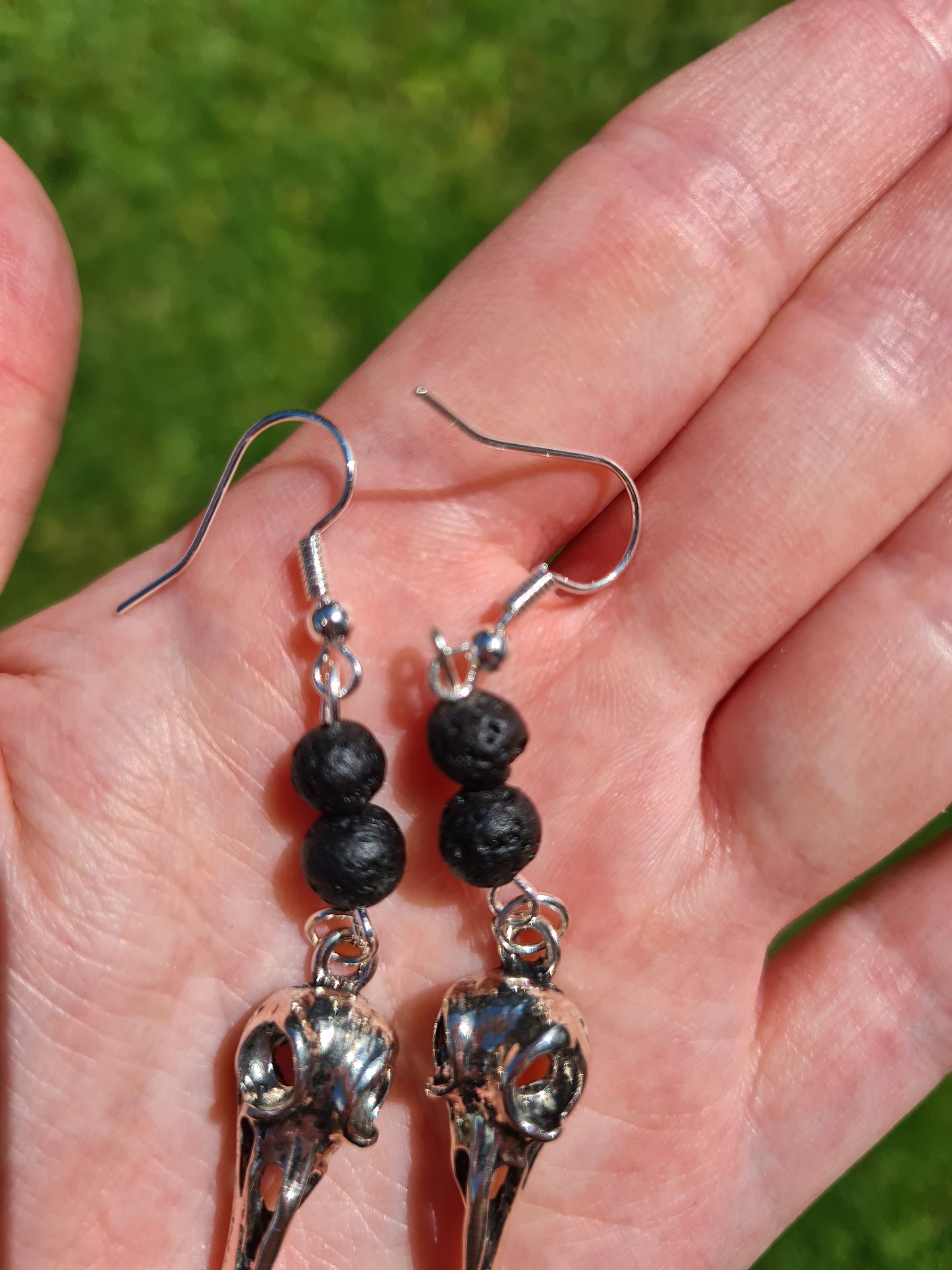 Bird Skull Earrings with Black Lava stones