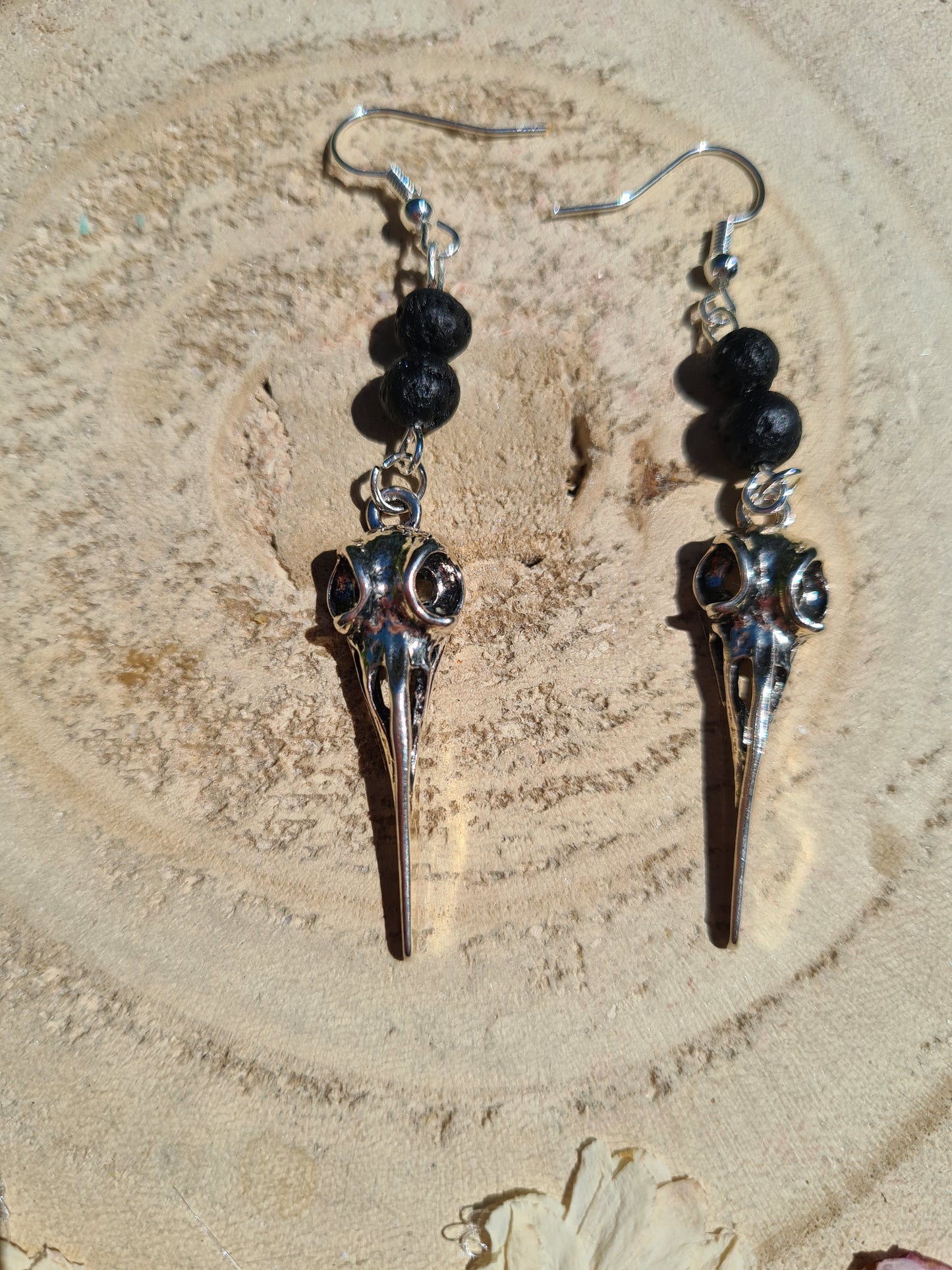 Bird Skull Earrings with Black Lava stones