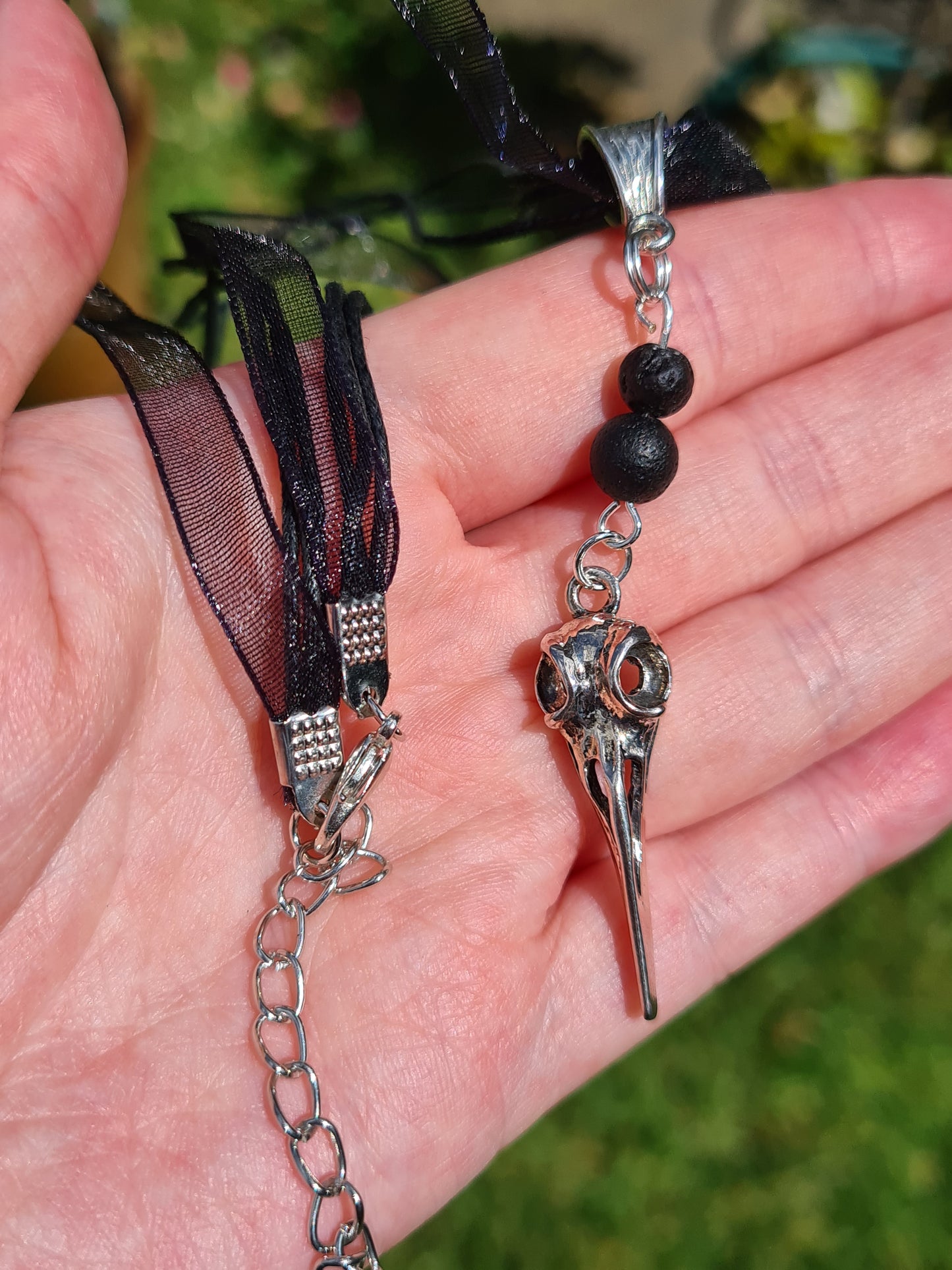 Bird Skull Necklace with lava stones