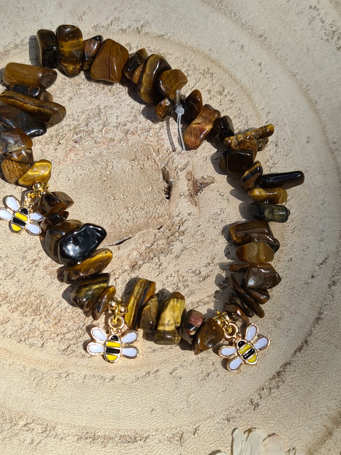 Tigers Eye Crystal chip Bracelet with bee charms