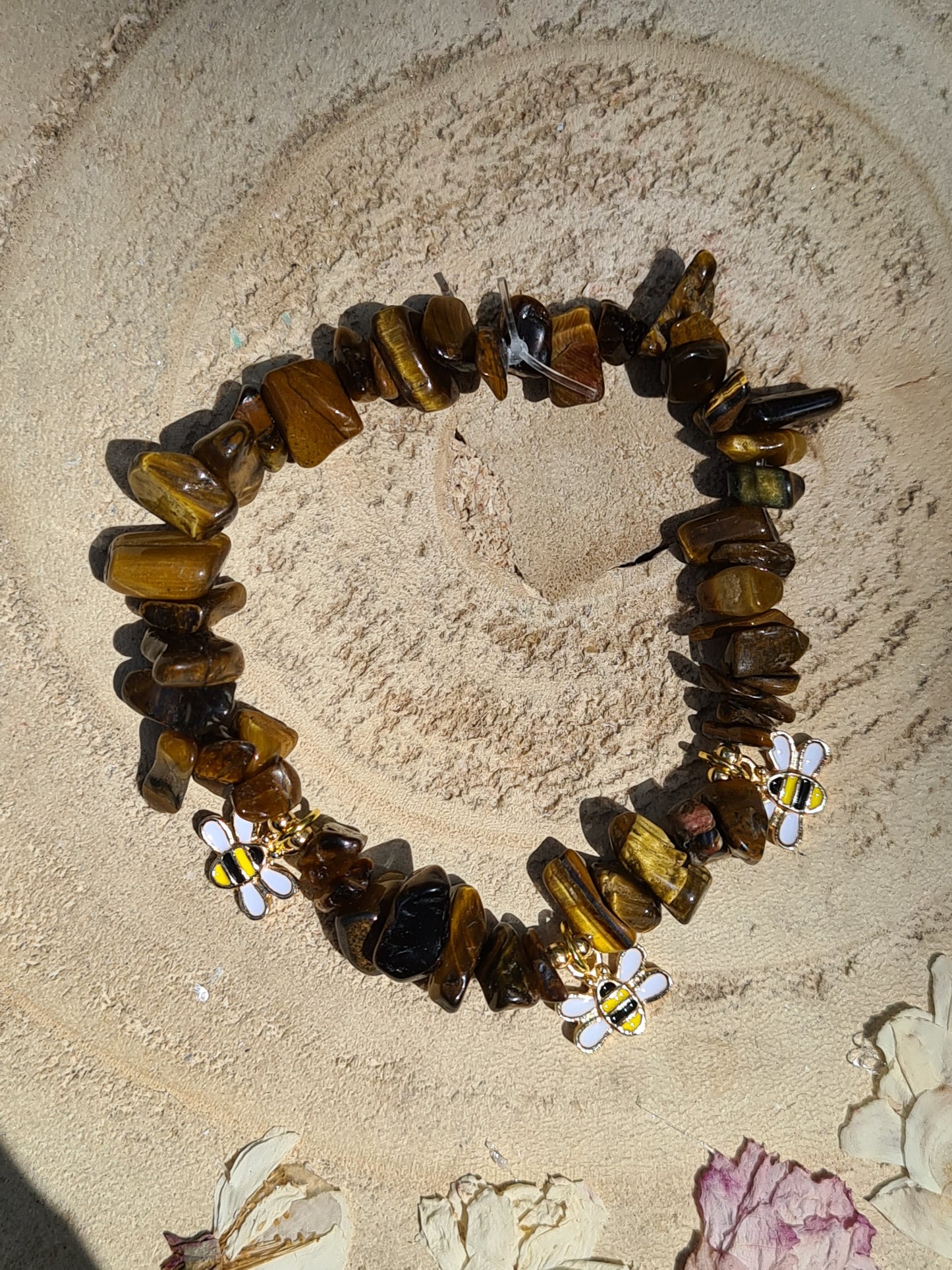 Tigers Eye Crystal chip Bracelet with bee charms