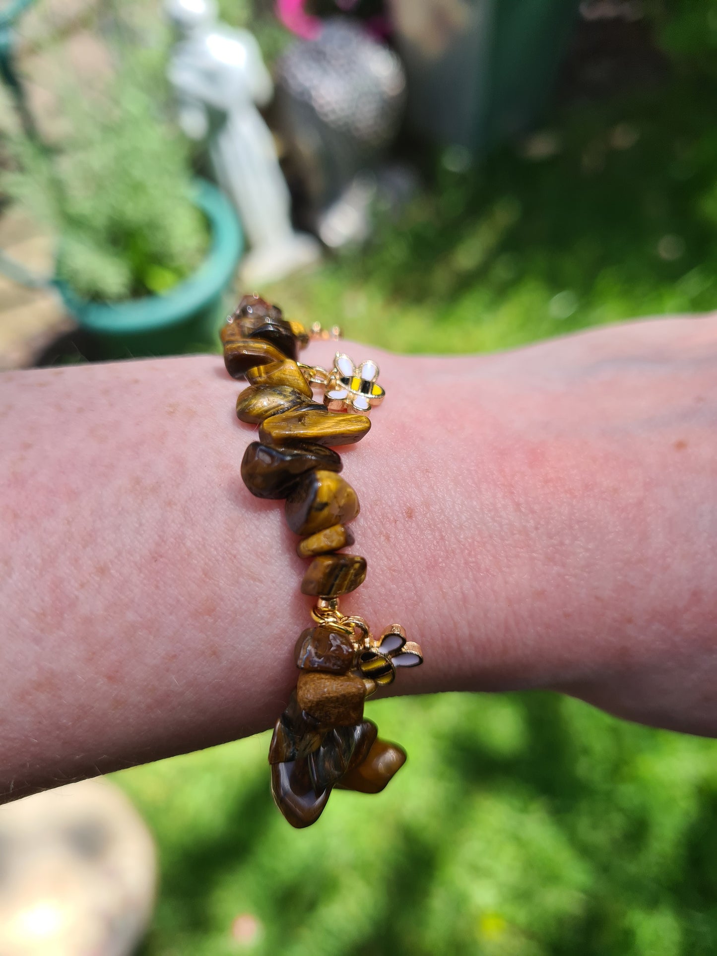 Tigers Eye Crystal chip Bracelet with bee charms