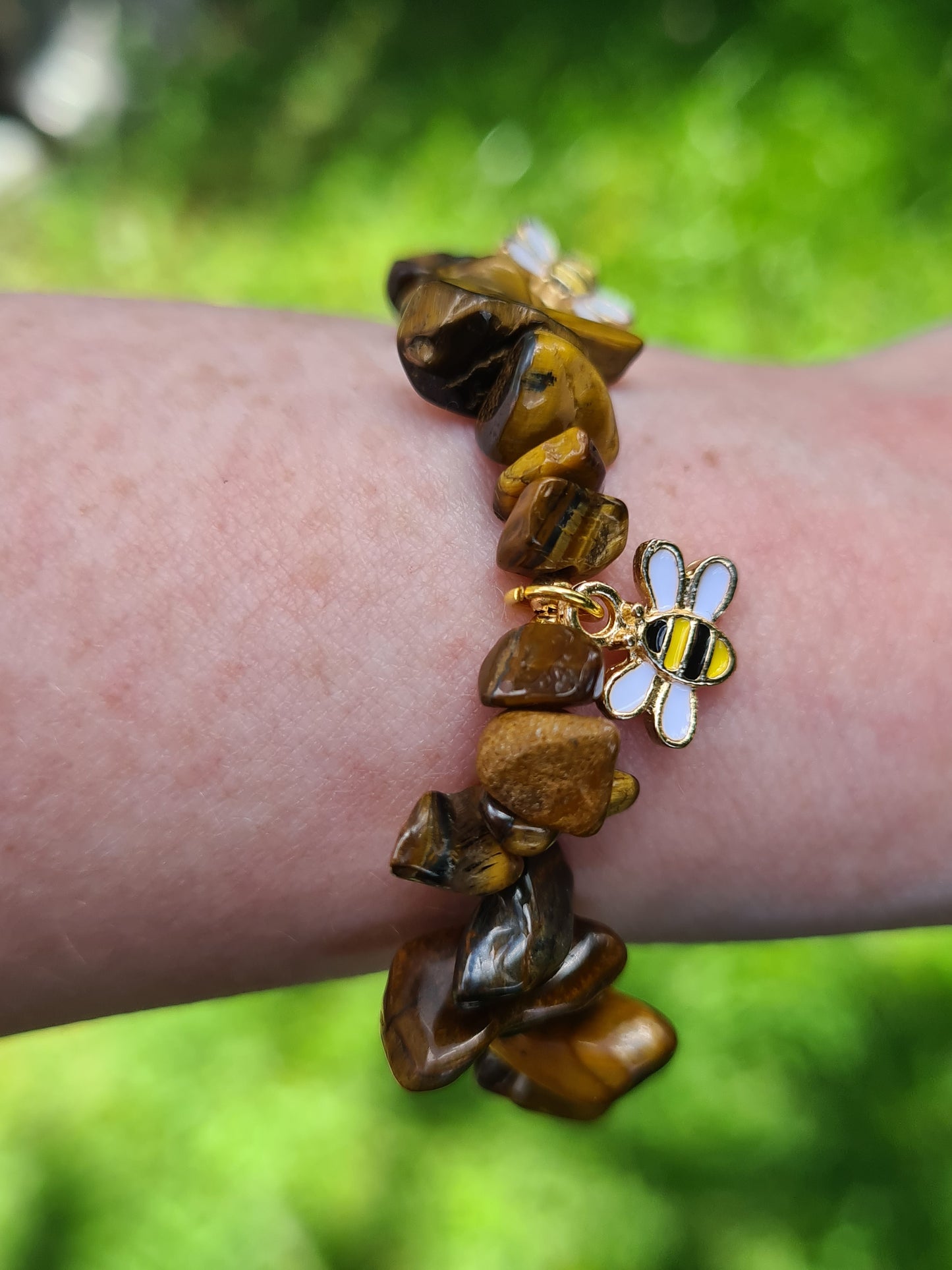 Tigers Eye Crystal chip Bracelet with bee charms