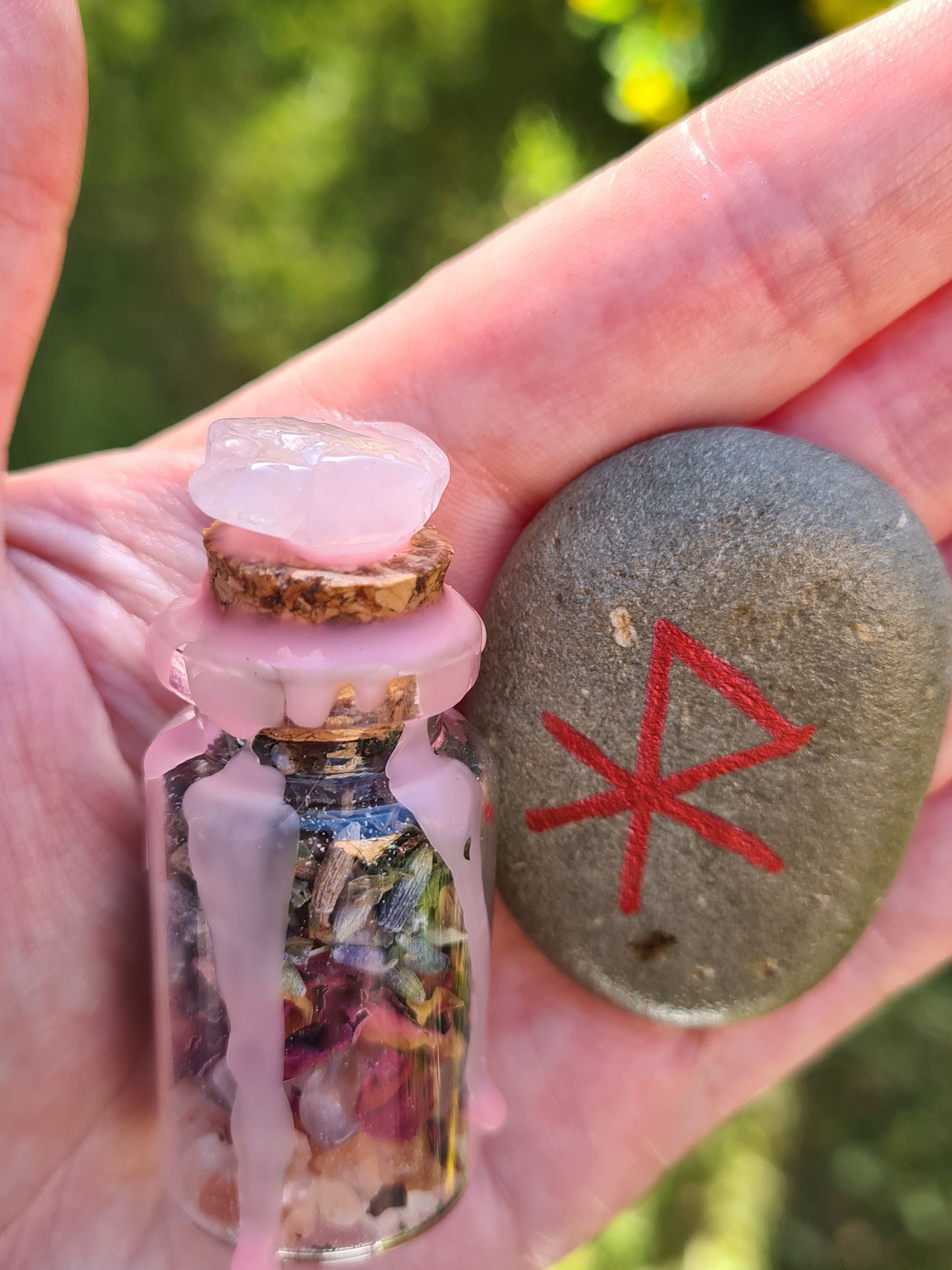 Protection Spell Vial and Seastone Protection Bind Rune or Love Spell Jar with Seastone Love Bind Rune