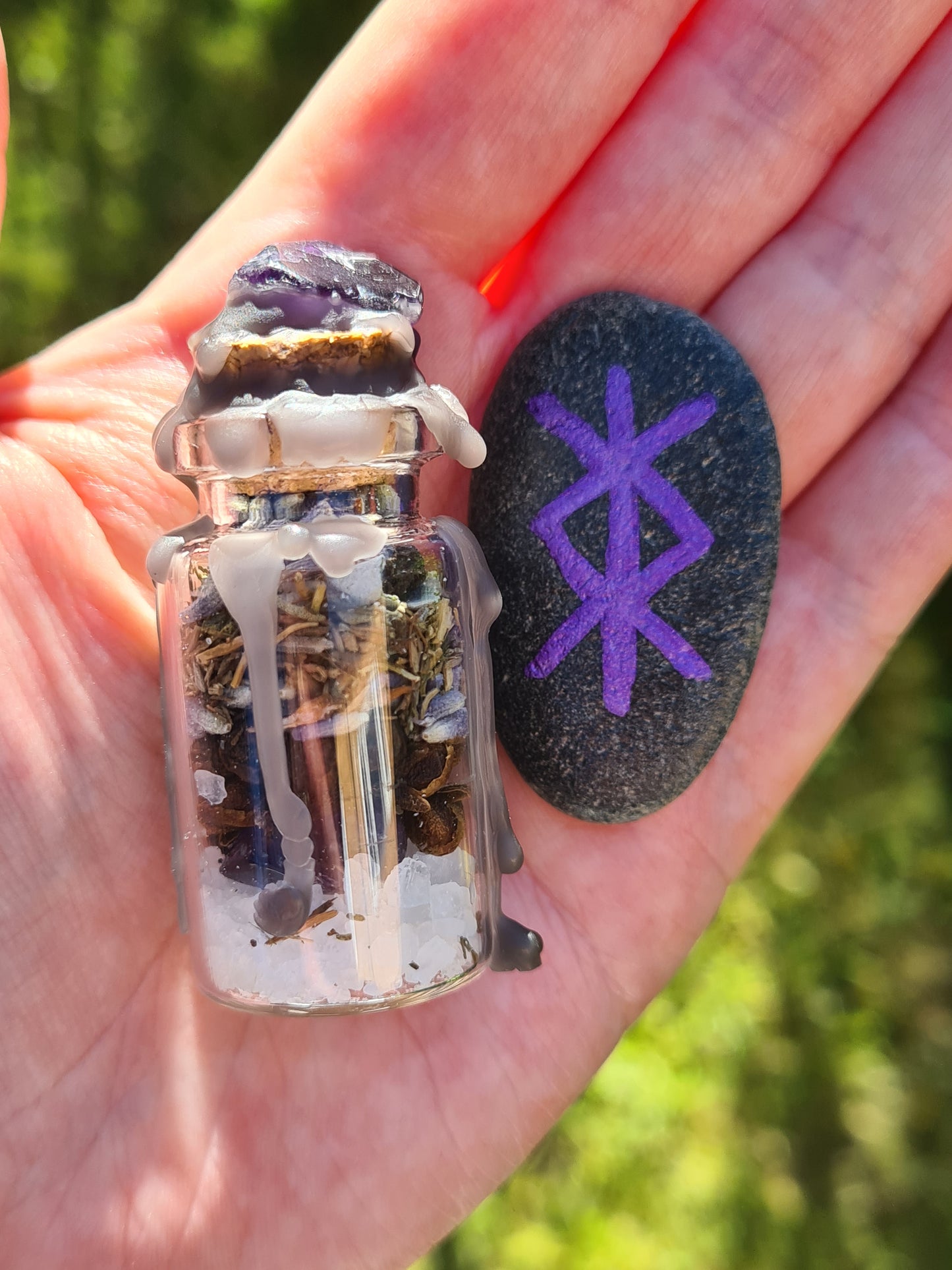 Protection Spell Vial and Seastone Protection Bind Rune or Love Spell Jar with Seastone Love Bind Rune