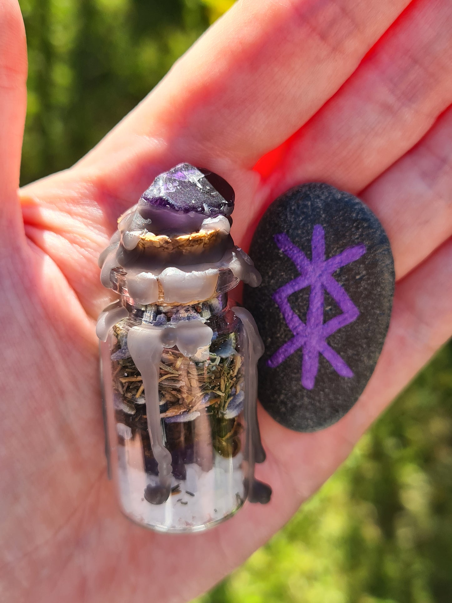 Protection Spell Vial and Seastone Protection Bind Rune or Love Spell Jar with Seastone Love Bind Rune