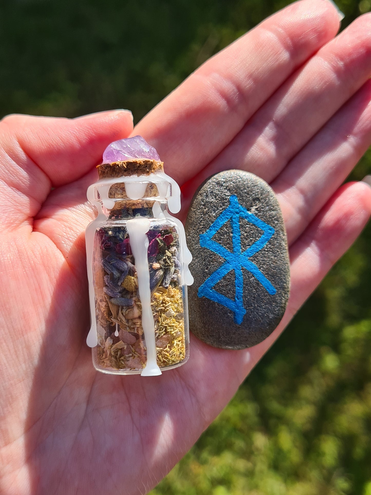 Protection Spell Vial and Seastone Protection Bind Rune or Love Spell Jar with Seastone Love Bind Rune