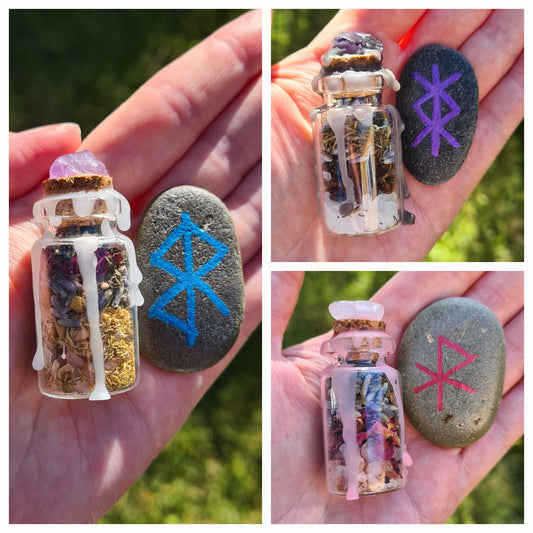 Protection Spell Vial and Seastone Protection Bind Rune or Love Spell Jar with Seastone Love Bind Rune