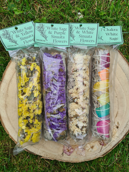 Large 7inch Sage Smudge Sticks - Sinuata Flower or Chakra