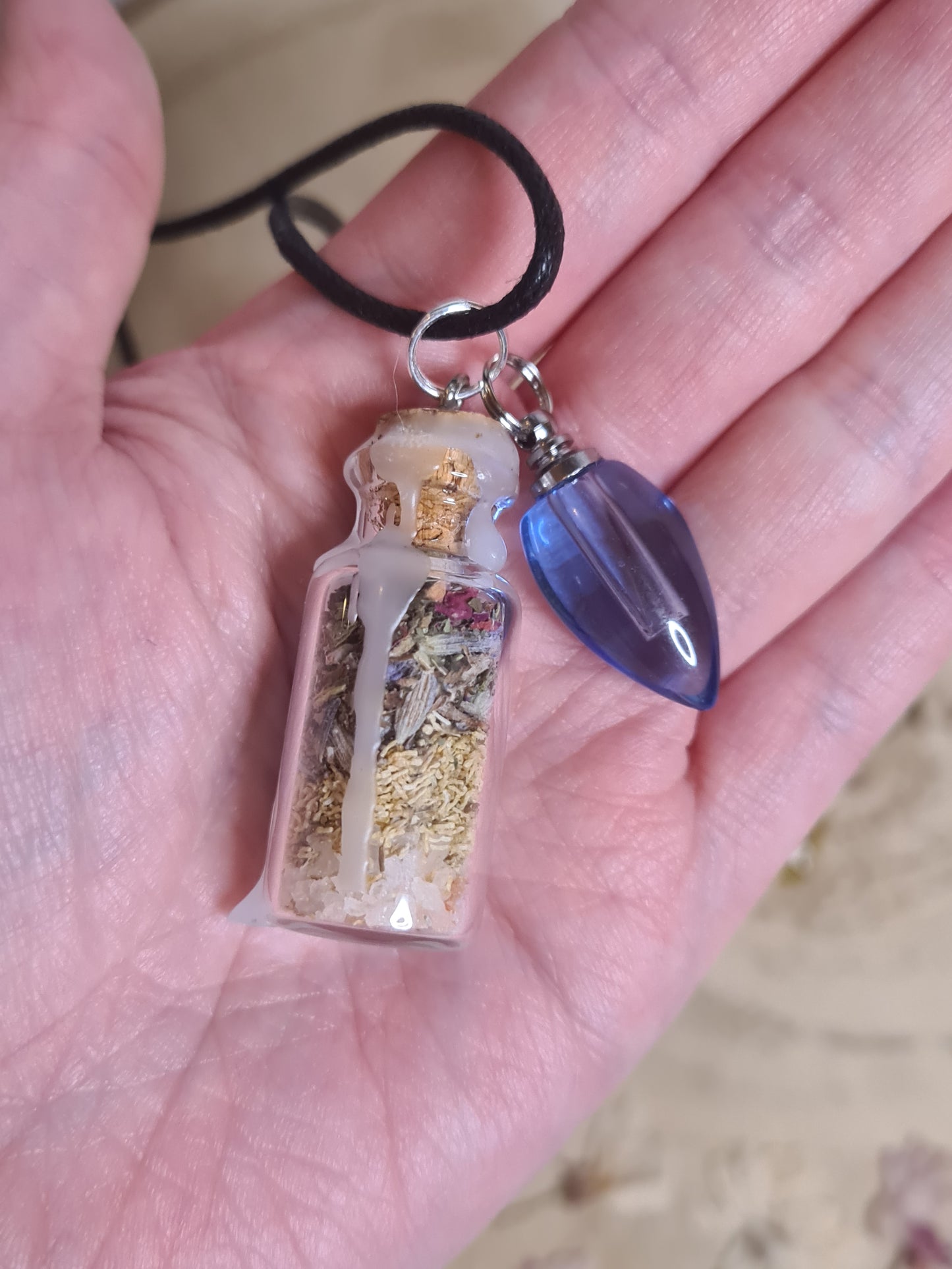 Luxury Anxiety Relief Spell bottle Pendant with Lavender essential oil vial