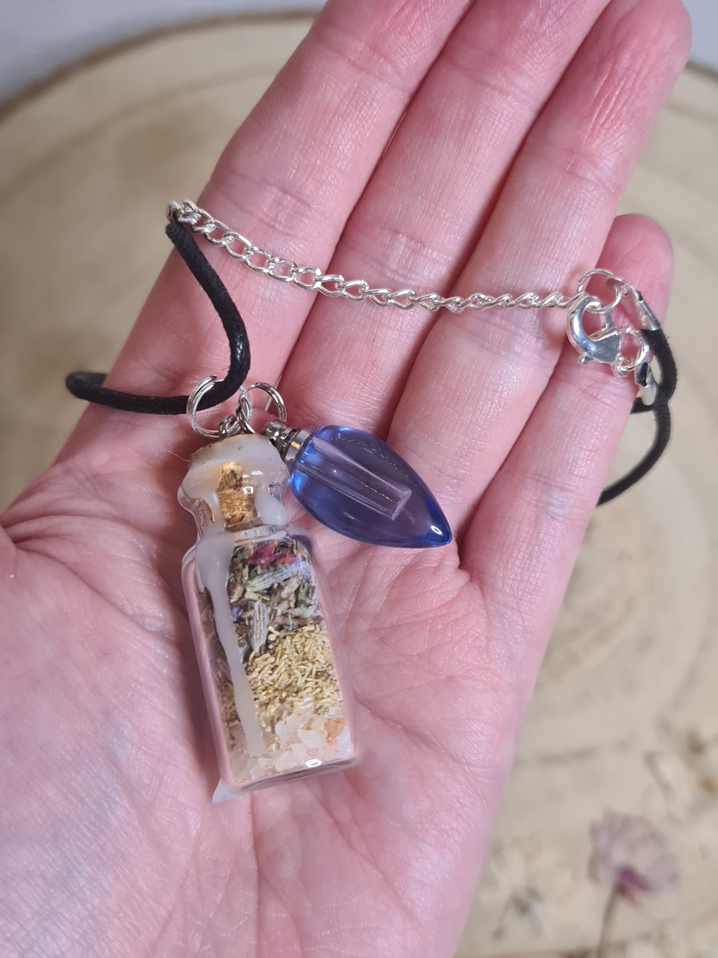 Luxury Anxiety Relief Spell bottle Pendant with Lavender essential oil vial