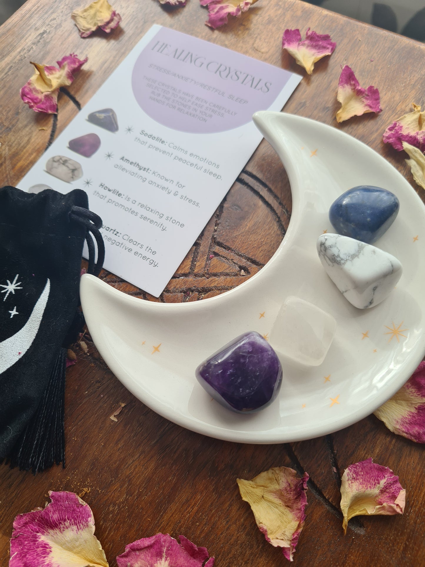 Crystal Set with Moon Trinket Dish ~ Stress ~ Healing ~ Success