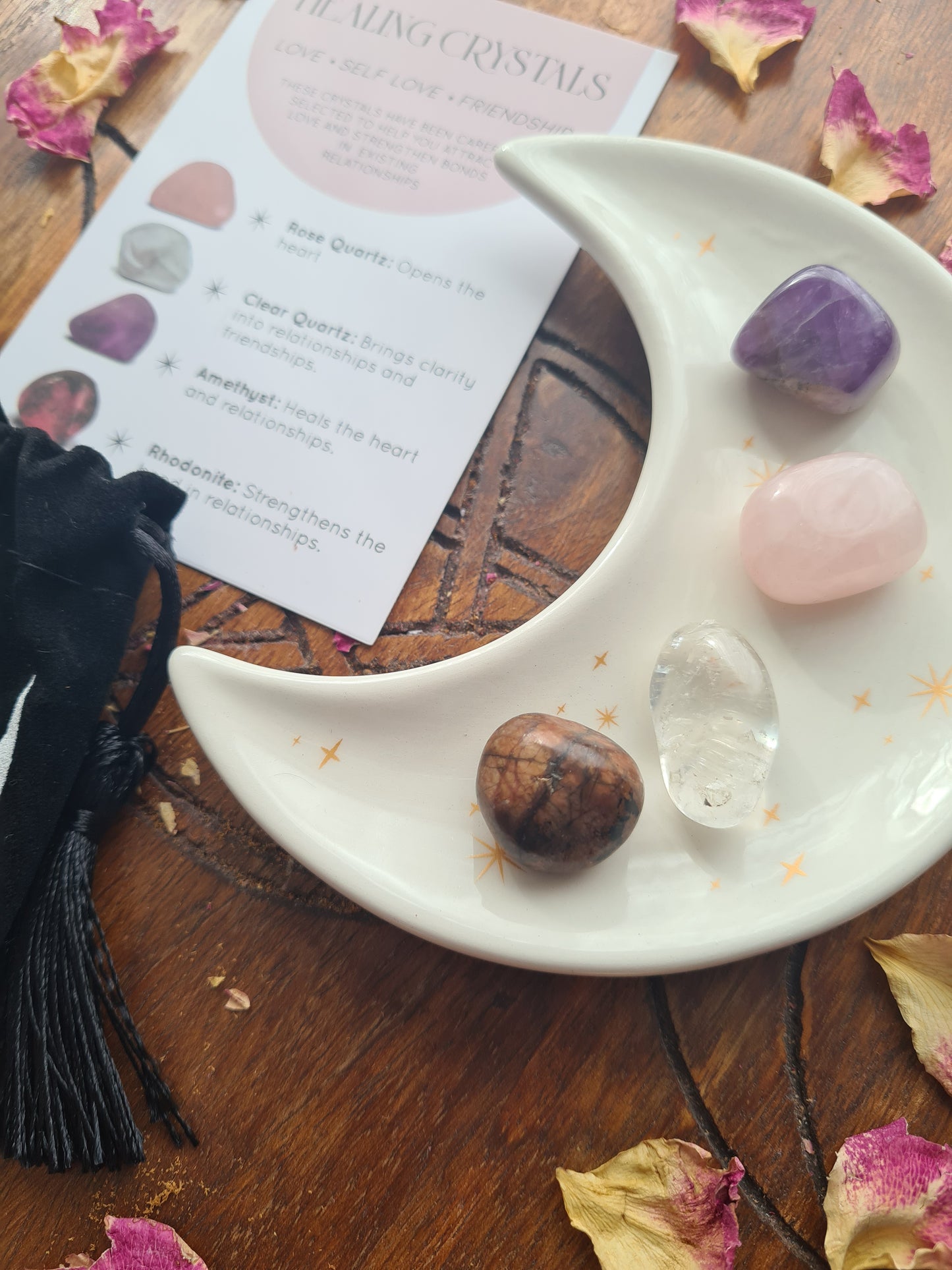 Crystal Set with Moon Trinket Dish ~ Stress ~ Healing ~ Success