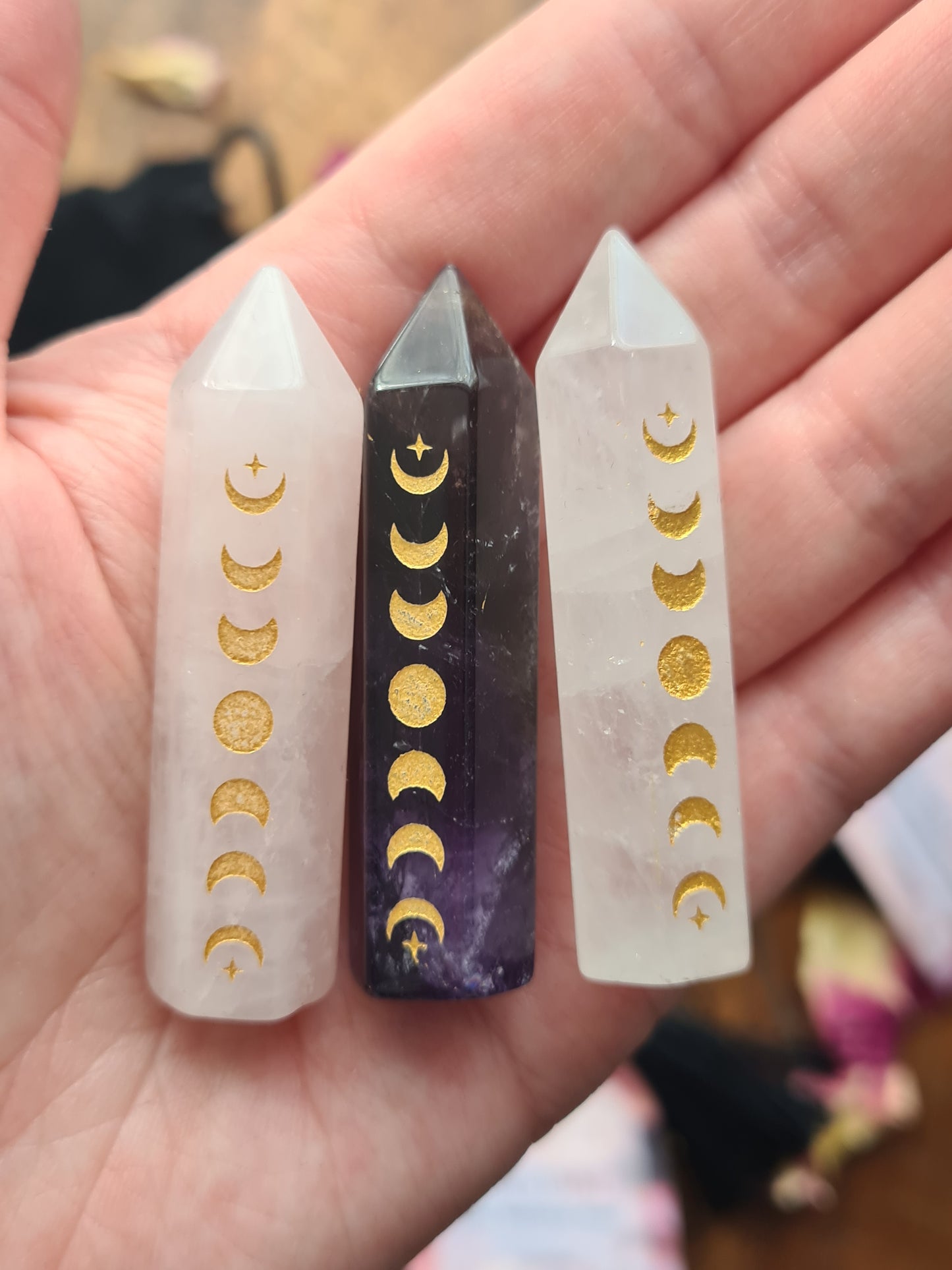 Moon Phase Crystal Point - 5cm ~ Amethst ~ Clear Quartz ~ Rose Quartz