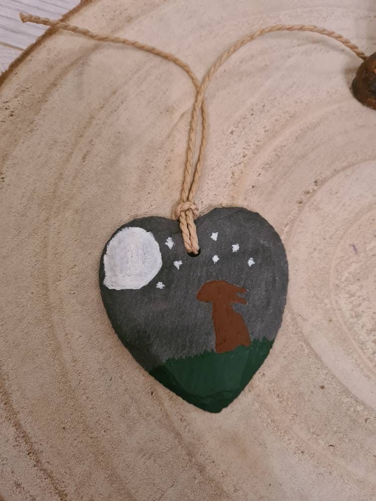 Mini Hare Heart Slate Decoration