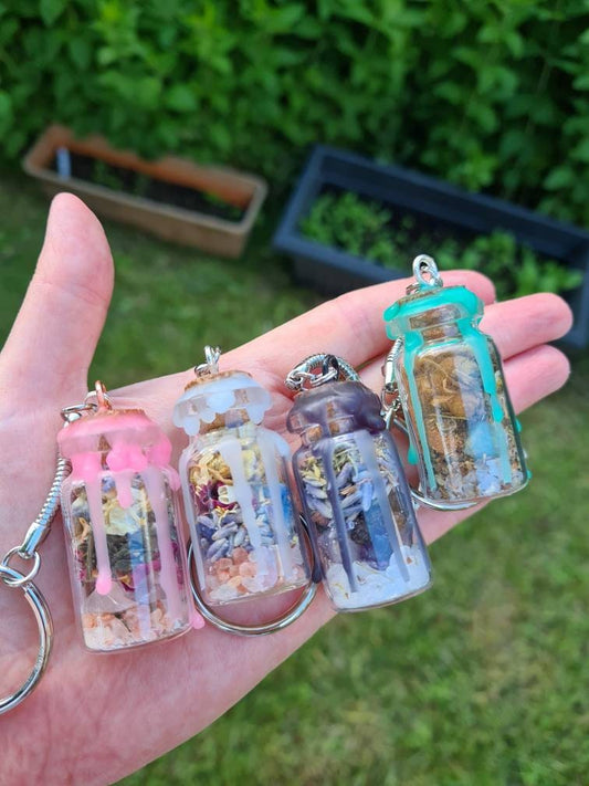 Spell Jar Keyrings ~ Self Love ~ Anxiety relief ~ Protection ~ Good luck/abundance~