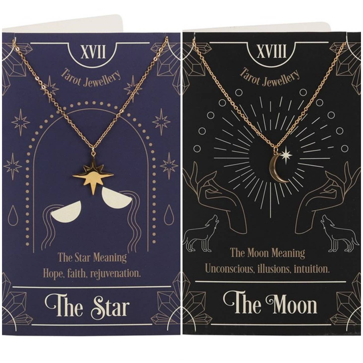 The Star or The Moon Tarot Necklace on Greeting Card ~ Tarot necklace ~ Necklace Gift