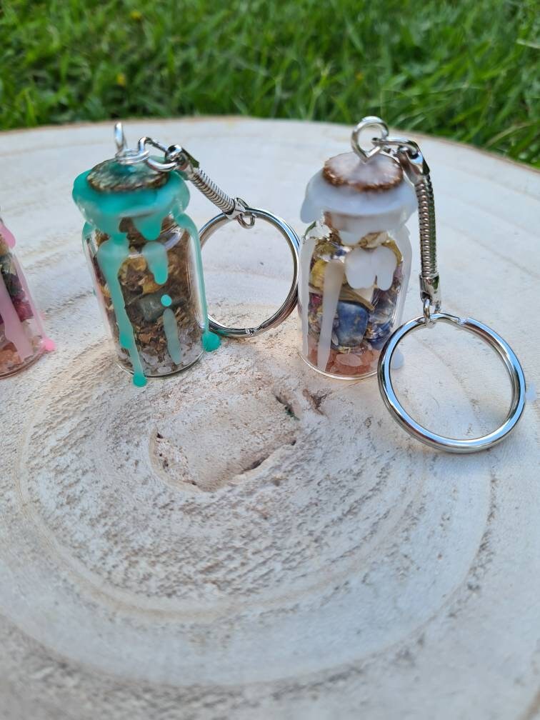 Spell Jar Keyrings ~ Self Love ~ Anxiety relief ~ Protection ~ Good luck/abundance~