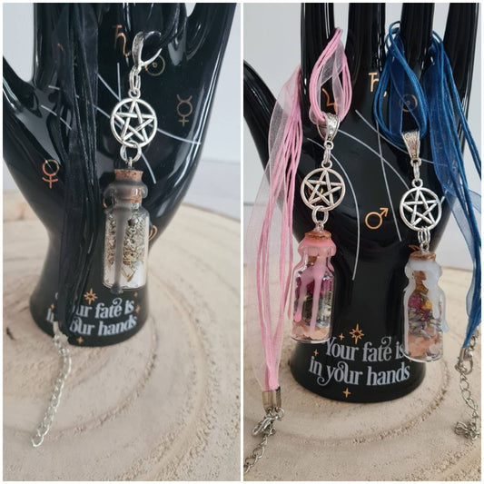 Mini Spell Jar Organza Ribbon and Cord Necklace ~ Pentagram ~Self Love~Anxiey Relief~Protection