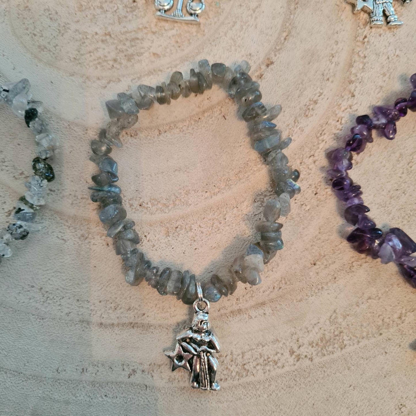 Zodiac crystal chip bracelets with charm  ~Virgo ~ Libra ~ Scorpio ~ Sagittarius  ~ Capricorn ~ Aquarius ~ Pisces ~