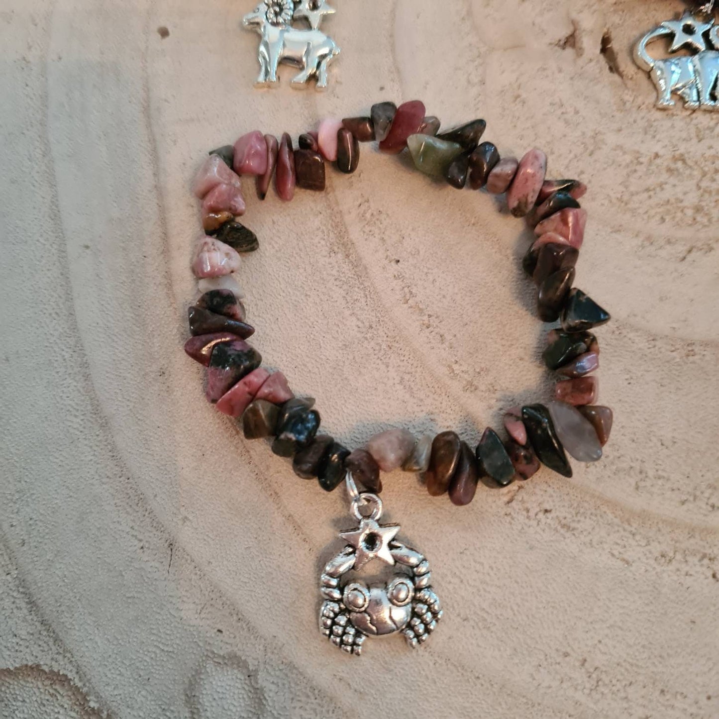 Zodiac Crystal chip bracelet ~Aries ~ Taurus ~ Gemini ~ Cancer ~ Amazonite ~ Garnet ~ Hematite ~ Rhodonite