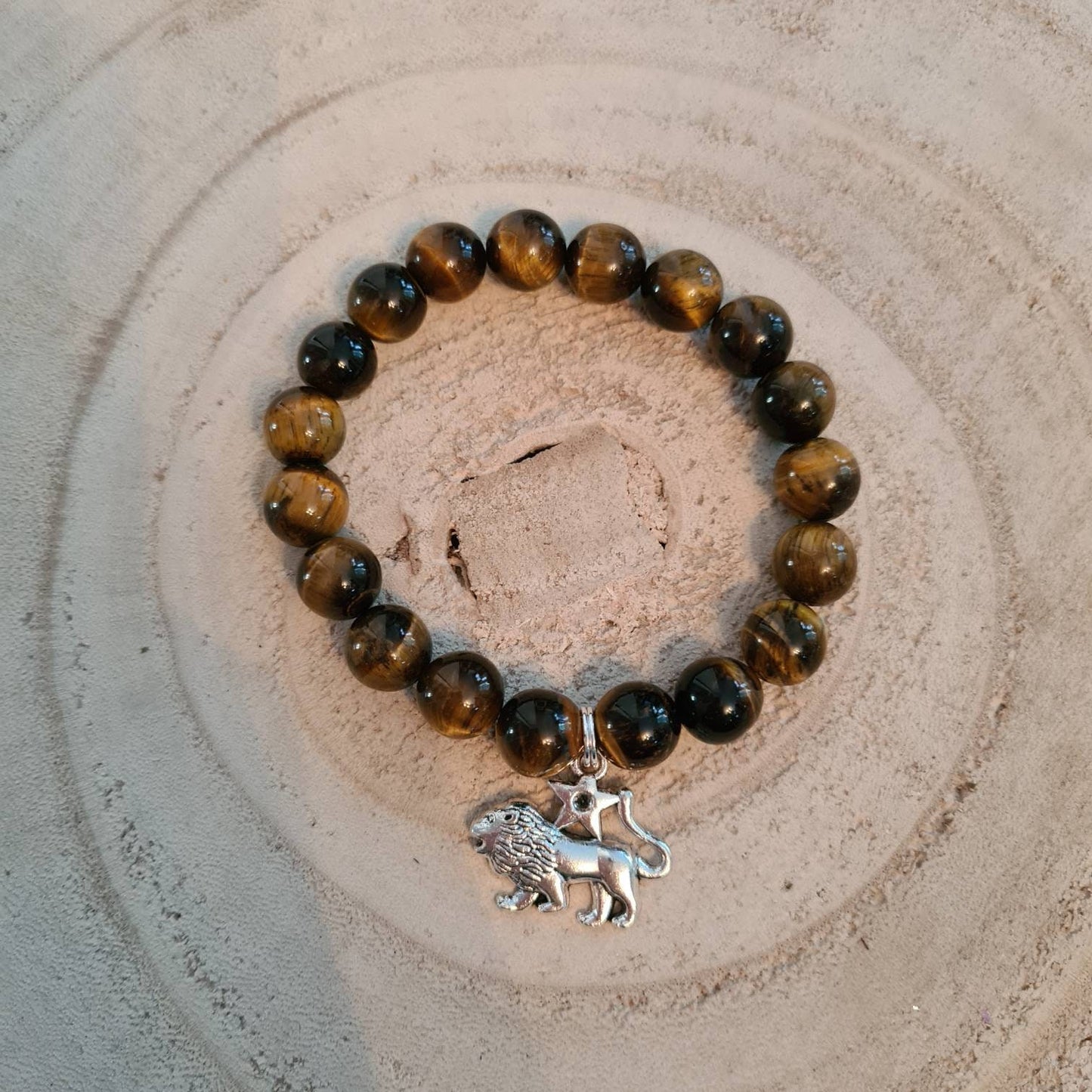 Tigers Eye Bead Bracelet with Leo zodiac charm