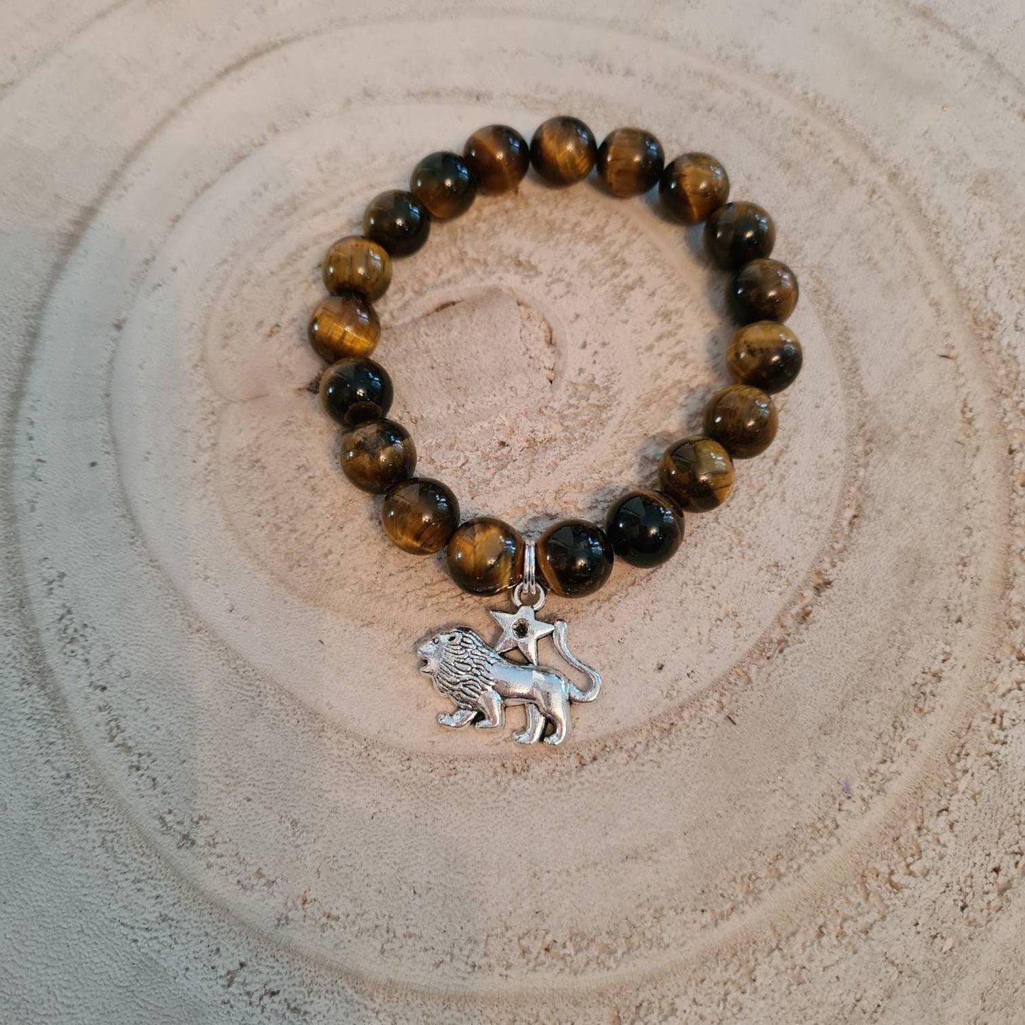 Tigers Eye Bead Bracelet with Leo zodiac charm