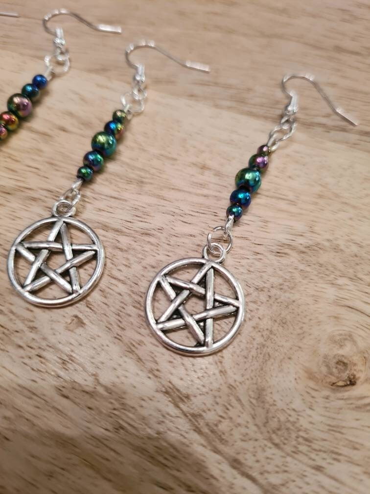 Pentagram beaded drop earrings