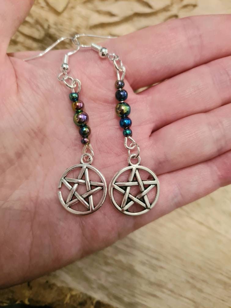 Pentagram beaded drop earrings