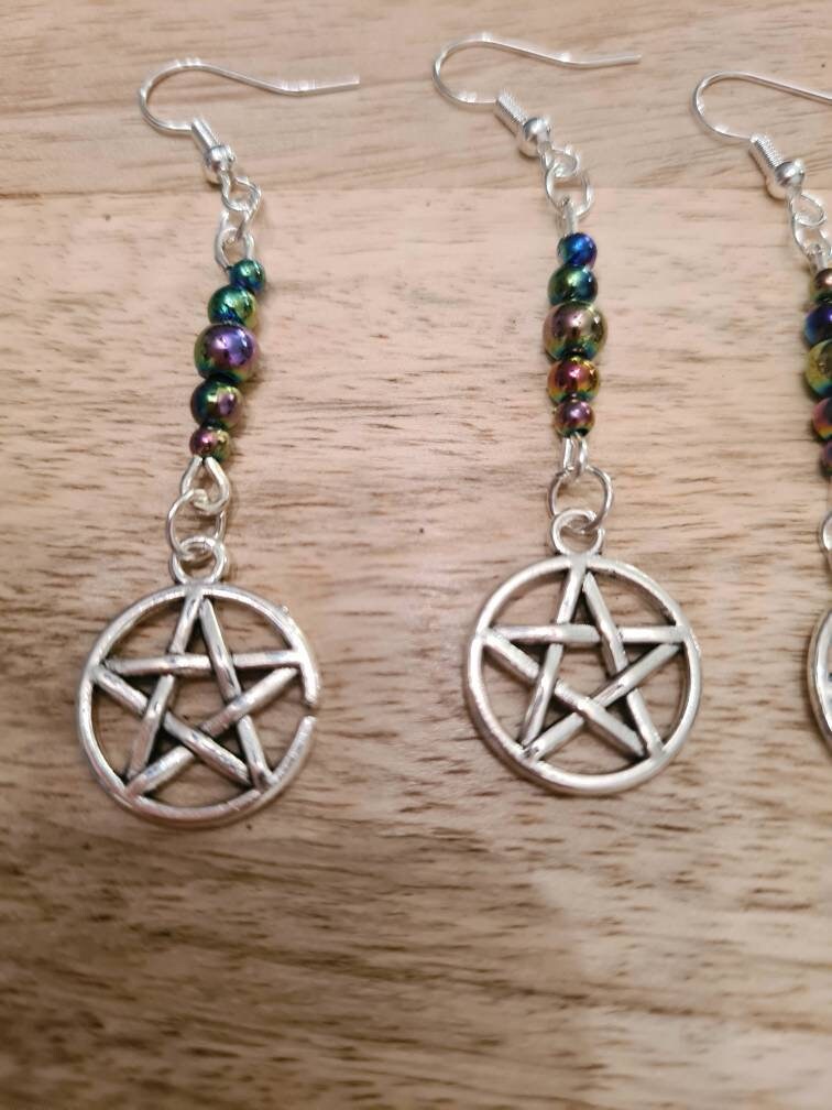 Pentagram beaded drop earrings