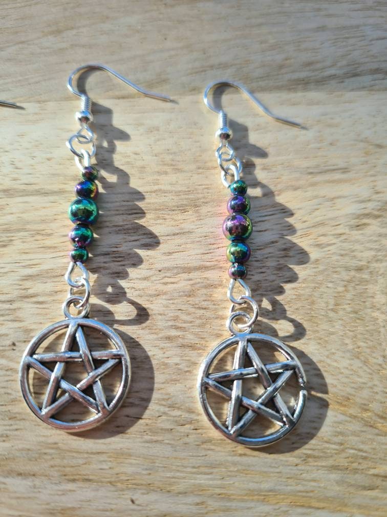 Pentagram beaded drop earrings