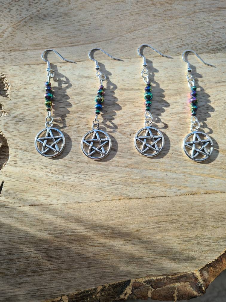 Pentagram beaded drop earrings