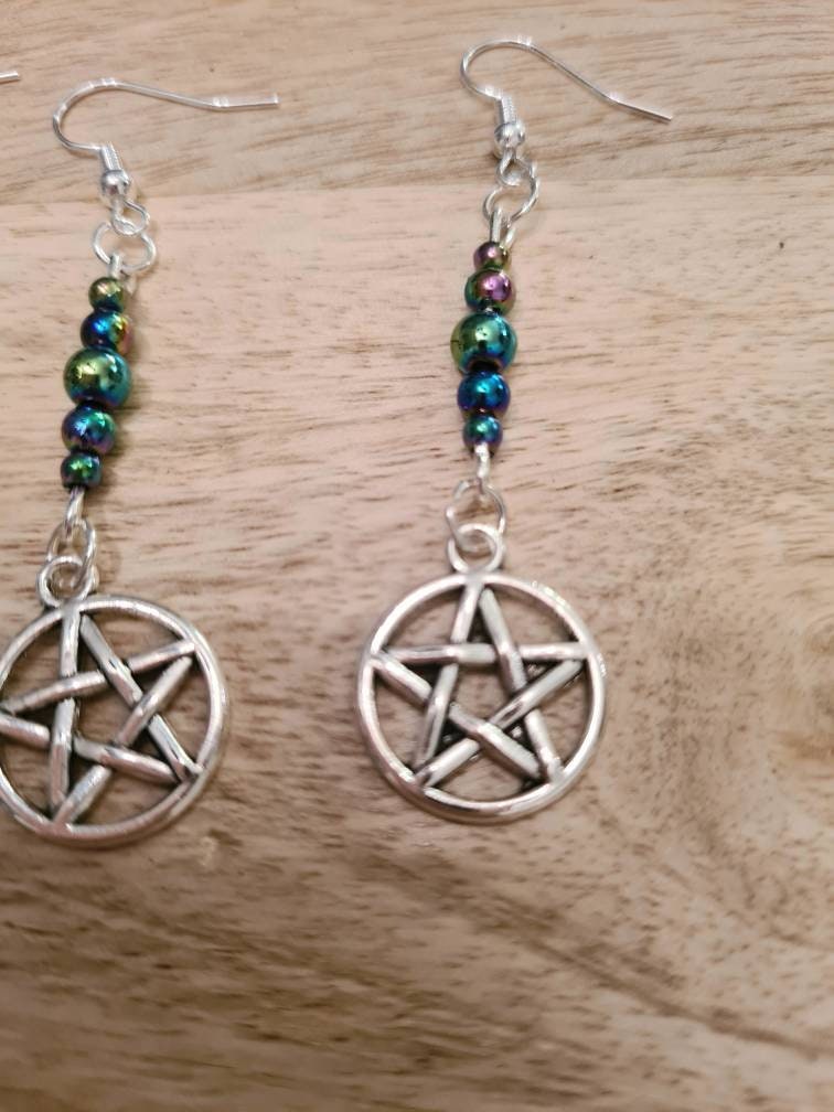 Pentagram beaded drop earrings