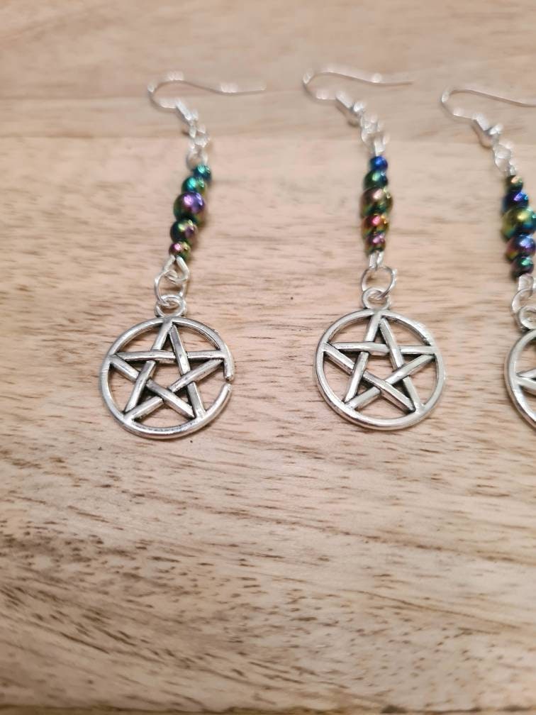 Pentagram beaded drop earrings