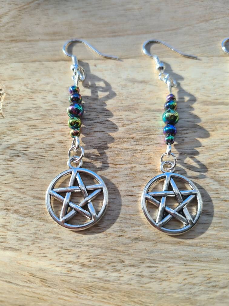 Pentagram beaded drop earrings