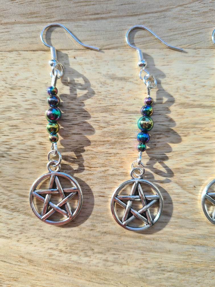 Pentagram beaded drop earrings