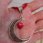 Filigree Moon pendant with drop bead on a organza ribbon choker